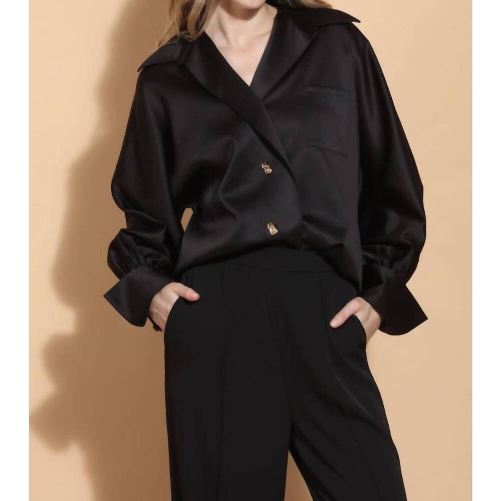 NEW JESSIE LIU kimberly shirt with jewel button blouse in black